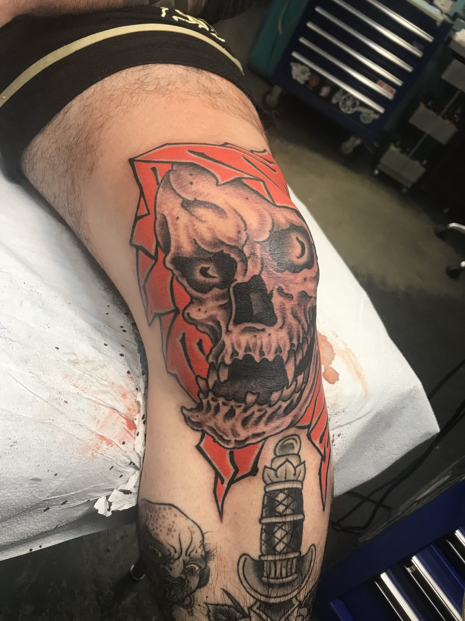 Angled view of the fresh knee reaper and red shroud.
